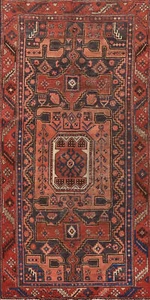 Semi-Antique Tribal Traditional Hand-made Geometric Wool 9 ft Runner Rug 4x9 - Picture 1 of 21
