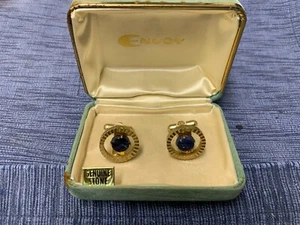 Juego formal de eslabones de puño ""Enviado"" de colección tono dorado de los años 70 con piedra lapislázuli genuina - Imagen 1 de 3