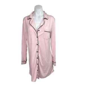 Cupcakes and Cashmere Pink & Black Trim Sleepshirt Button Up Nightgown Dress L