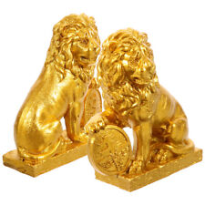 Mini Gold Antique Fengshui Lion Statues Pair Beijing Fu Foo Dogs
