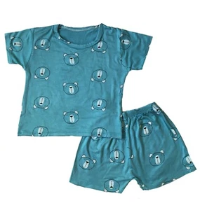 Unisex Baby Toddler Cotton Stretchy Pajama Set 2-Piece ShortSleeve,Blue (9M-12M) - Picture 1 of 6