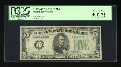 DBR 1934 $5 FRN DGS Mule Philadelphia Fr. 1956-Cdgsm PCGS 40 PPQ Ser C35357224A - Image 1 of 2
