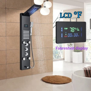 LED Shower Panel Tower System Stainless Steel 6-Function Faucet Body Jets Black - Picture 1 of 12