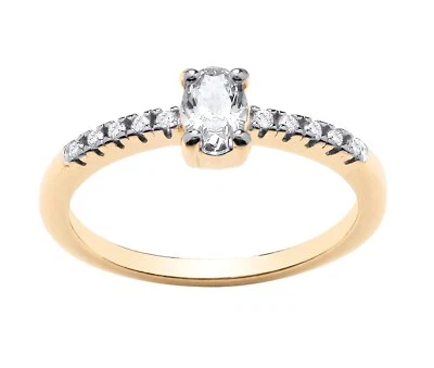 9ct Yellow Gold on Silver Simulated Diamond Oval Engagement Ring size J - U - Image 1 of 4