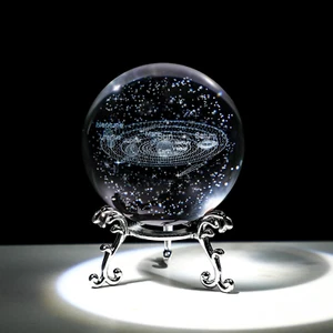 HDCRYSTALGIFTS 3D Laser Engraved Solar System Crystal Ball Figurine with Silver - Picture 1 of 12