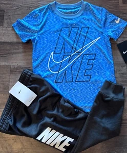 NWT Nike Boys 7 Light Blue/Dark Gray/White Dri-Fit Pants Set Size 7 - Picture 1 of 3