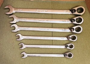 Snap On SOEXR** FLANK DRIVE SAE 6pc Ratcheting Combination Wrench Set Lot 3269 - Picture 1 of 4