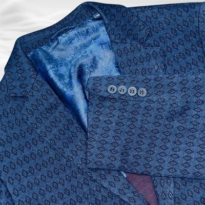 Ben Sherman Blazer Two BTN 38R Cotton Blend Stretch Diamond  Unstructured Blue - Image 1 of 4