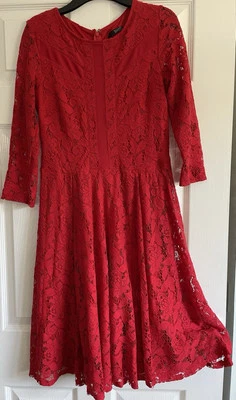 Star By Julien Macdonald Women’s Red Dress Size 12 Lace Zip - Image 1 of 4