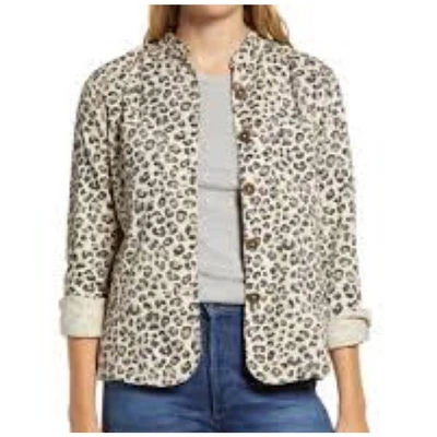 Chaqueta Camisa Caslon Beige Gris Leopardo Botón XS Foto 1 de 4
