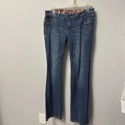 "Pantalones de mezclilla azul desteñidos ADIKTD para mujer bordados bolsillos traseros talla 8 W30"" L36""" Foto 1 de 4