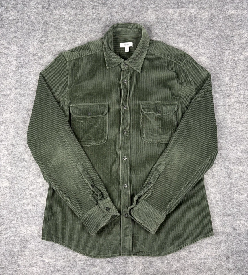 Reiss Shirt Mens L Corduroy Twin Pocket Overshirt Green Button Long Sleeve - Image 1 of 4
