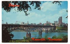 Postkarte Knoxville Tennessee River Stahlbogen Brücke Skyline fotochrom Haynes - Bild 1 von 2