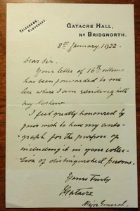 Carta firmada por el mayor general Sir John Gatacre (1841-1932) - Imagen 1 de 3