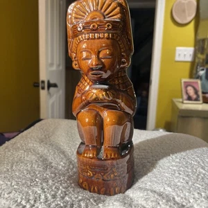 Vintage Kahlua Brown Ceramic Decanter Tiki Empty - Picture 1 of 9