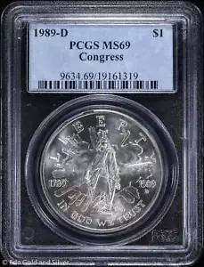 1989-D $1 Congress Bicentennial Commem Dollar PCGS MS 69 | Uncirculated UNC BU - Picture 1 of 4