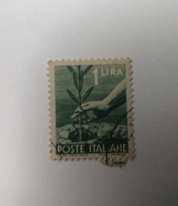 Poste Italiane Francobollo 1 Lira Del 1945 Usato `mano Che Pianta un ulivo`. - Foto 1 di 2