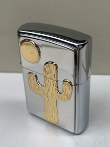 ZIPPO LIGHTER SOUTHWEST SERIES CACTUS SUN GOLD/SILVER NEW 1996 . - Picture 1 of 8