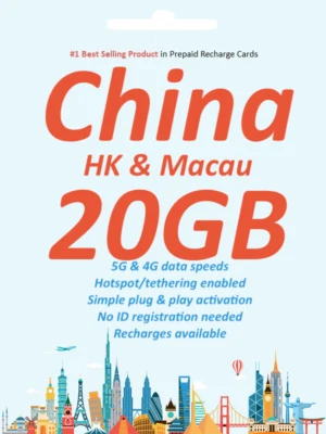 China Travel 30 Days Prepaid Travel data SIM card 20GB Data incl. HK & Macau - Image 1 of 2