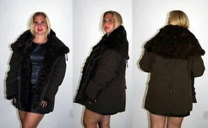 Tapeta Brown Rabbit Rain Jacket Removable Sheared Rabbit Fur Trim Size XL - Picture 1 of 5