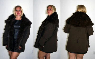 Chaqueta de Lluvia Tapeta Marrón Conejo Extraíble Borde de Piel de Conejo Esquilado Talla XL Foto 1 de 4