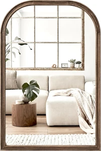 24"X36" Solid Wood Bathroom Mirror Tempered Glass for Wall Mounted, Rustic Wood - Picture 1 of 8