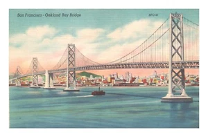 Postcard CA Bay Bridge San Francisco Oakland Boat Panorama - Picture 1 of 2