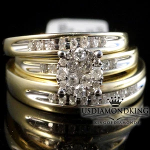 Mens Ladies 2 Tone Gold Diamond Engagement Bridal Wedding Ring Trio Set .35 Ct - Picture 1 of 11