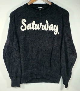 EXPRESS "SATURDAY" Fuzzy Soft Black Pullover Sweater | Women's XS - Picture 1 of 7