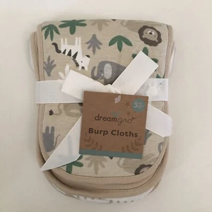NEW Baby Burp Cloths Set Of 3 Animals Prints and Tan | DreamGro - Picture 1 of 4