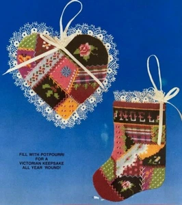 Dimensions Crazy Quilt Ornaments Needlepoint Kit 9052 Makes 2 Stocking Heart - Picture 1 of 5