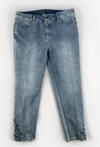 Soft Surroundings Damen Petite Jeans Übergröße 14P helle Waschung Spitzensaum Stretch - Bild 1 von 12