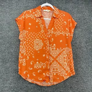 CC California Blouse Top XS Bandana Print Linen Button Up Beachy Coastal Western - Picture 1 of 9