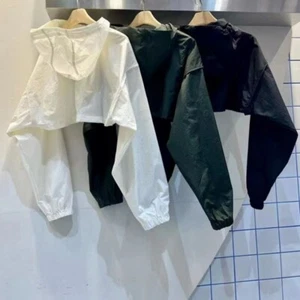women Cropped Hooded Jacket Sun Protection Outerwear Top Bolero Cover-Up Button - Picture 1 of 13