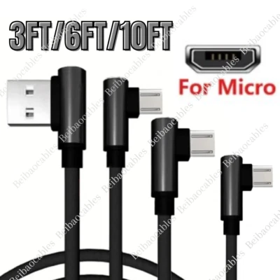 Cable micro USB de ángulo recto de 90 grados cable de carga rápida 3/6/10 pies para Samsung LG Foto 1 de 4