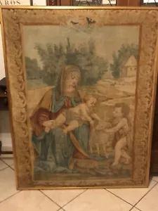 Arazzo Antico - Scena sacra Madonna con Gesù e San Giovannino - Foto 1 di 6
