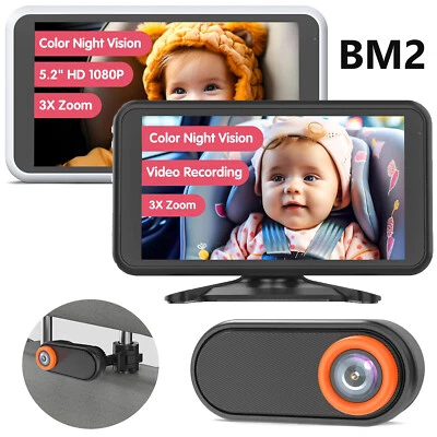 LUCKVIEW Baby Car Camera 5.2" 1080P Color Night Vision Monitor 360° Rotation for Backseat