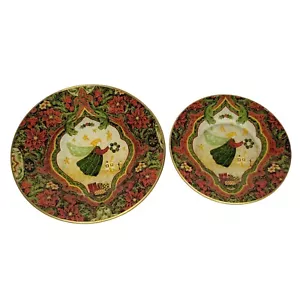 Beautiful Glass Plate Set of 2 Fabric Covered Angel Patter & Gold Trim Craft Art - Picture 1 of 10