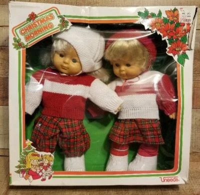 Muñecas gemelas vintage Uneeda Navidad mañana niño niña nueva caja sin abrir Foto 1 de 4