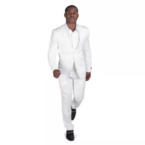 Slim Fit White Men's Linen Suit 2 Button Notch Lapel Flat Front Pants AZAR MAN - Picture 1 of 7