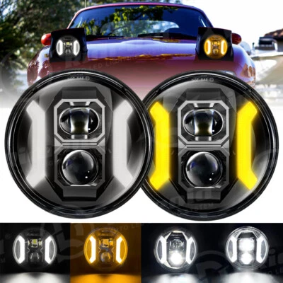 适用于马自达 Miata NA MX5 Mizer RX-7 7 英寸 LED 车头灯高低光束光环 DRL — 第 1/4 张图片