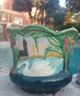 Ancien tres beau  grand cache pot barbotine art nouveau cygne et fleur fin 19me