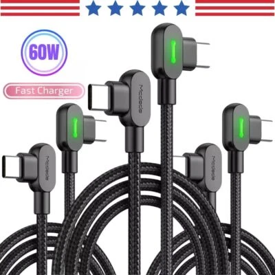 3-Pack 60W Dual 90° Right Angle USB-C To Type C Cable Fast Charger Charging Cord - Image 1 of 4