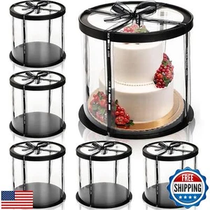 Cididu 6 Pack Clear Cake Box with Ribbon, Tall Cake Box Carrier, Tiered Trans - Picture 1 of 5