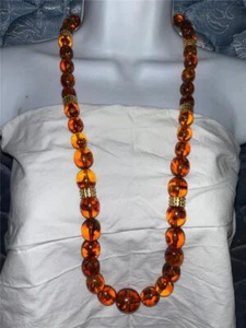 Vintage BAKELITE ? plastic Beaded Dark Amber ACCESSOCRAFT NYC Necklace rootbeer - Picture 1 of 1