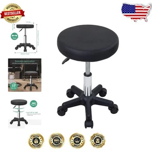 Height Adjustable Rolling Stool with Wheels for Spa & Salon - Modern Black - Picture 1 of 10