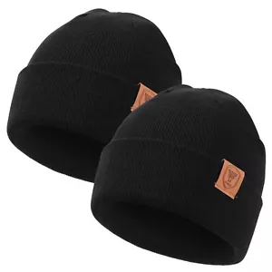 Men Women Winter Beanie 2-Pack Daily Cuffed Knitted Hat Thermal Skull Caps Kn... - Picture 1 of 8
