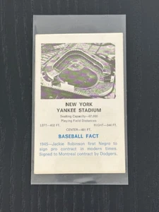 Tarjetas de estadio Fleer Baseball Facts 1969, New York Yankee Stadium Jackie Robinson - Imagen 1 de 1