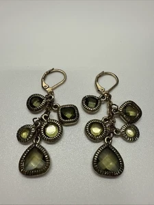 Vintage Gold Tone Dangle Drop Chain Green Gemstone Clusters - Picture 1 of 3