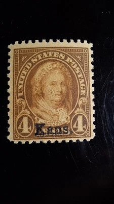 Scott #662, M/F/NH, Mar. Washington, Brown, 4 cent, Kansas Overprint, P. 11x10.5 - Image 1 of 2